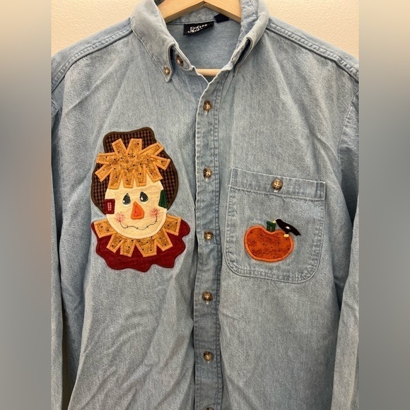 Vintage Scarecrow Jean Button Down Long Sleeve Size Medium - Large - Picture 5 of 6
